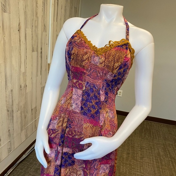 Multicolored print chiffon dress size medium custom made - Picture 3 of 10